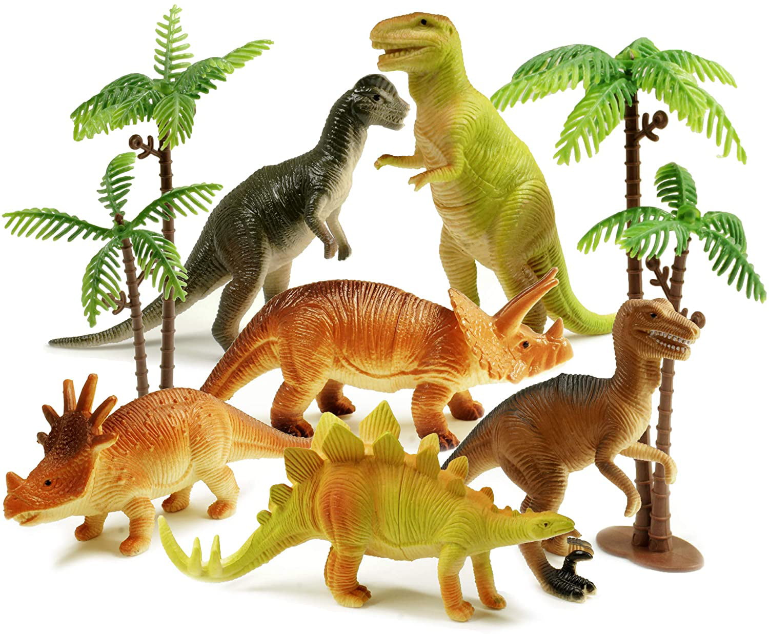 4 Dinosaurs Toys Kids Models Velociraptor Triceratops Dilophosaurus Stegosaurus 