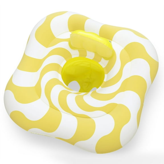 Swim Safe: Comfort Plush - Baby Float - Yellow Wavy Square, 2-Ring Inflatable, 31" Pool & Water Tube, Diaper Style Seat, Velvet-Like Surface, 12-24mo