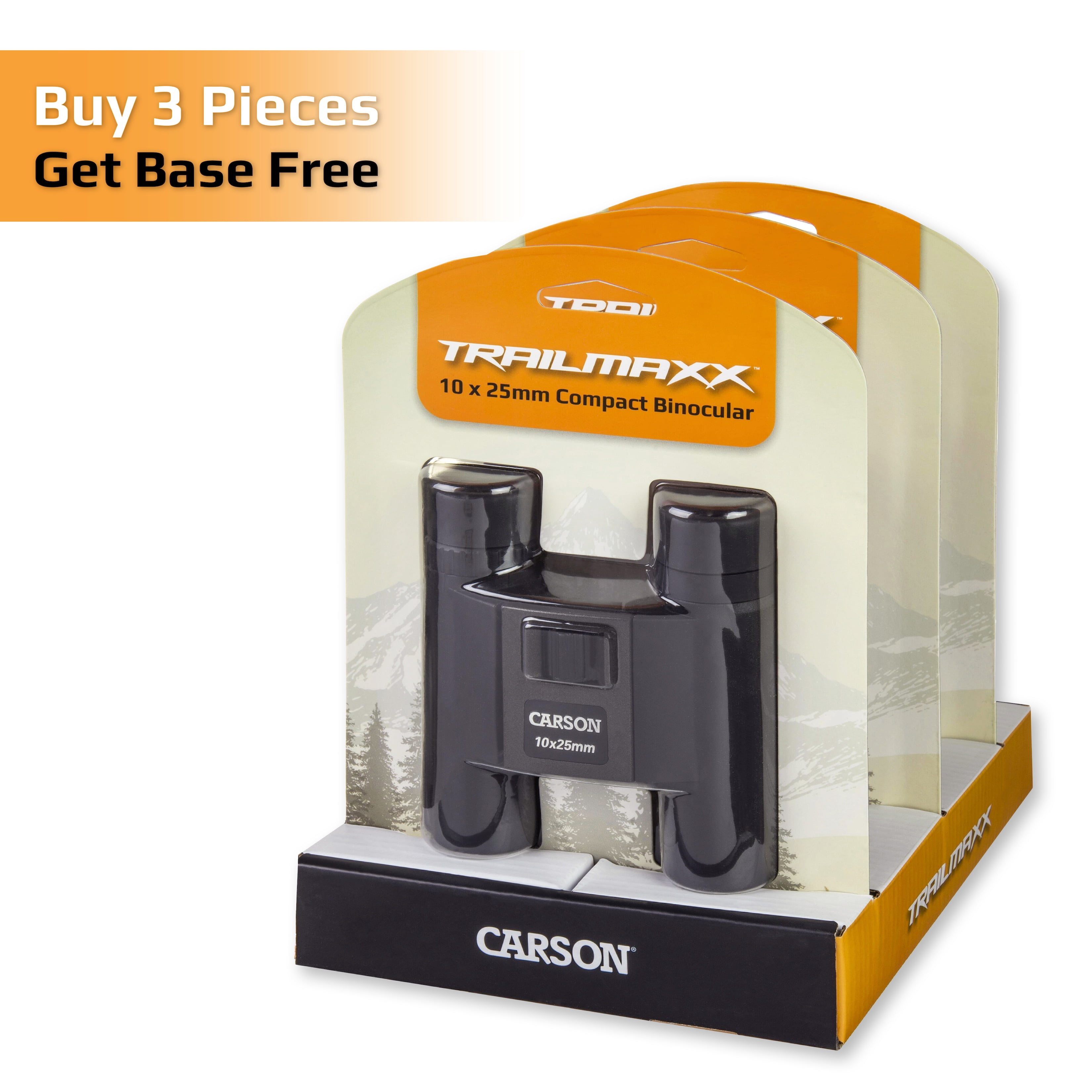 Carson TrailMaxx 10x25mm Compact Lightweight Binoculars with Pouch, Strap, and Lens Cloth