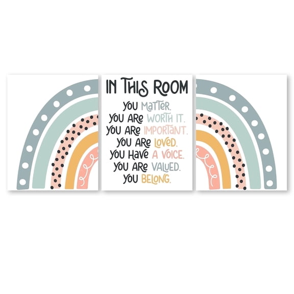 HoneyKICK Boho Rainbow Classroom Decor - 3 Poster Set - 11x14 Unframed Cardstock - Mindset Motivational Wall Art for Teachers, Bulletin Board Decorations, Classroom Must Haves