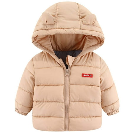 

Baby Boys Girls Bear Ears Hooded Coat Winter Quilted Thicken Cotton Lined Jacket Toddler Cute Outwear Clothes