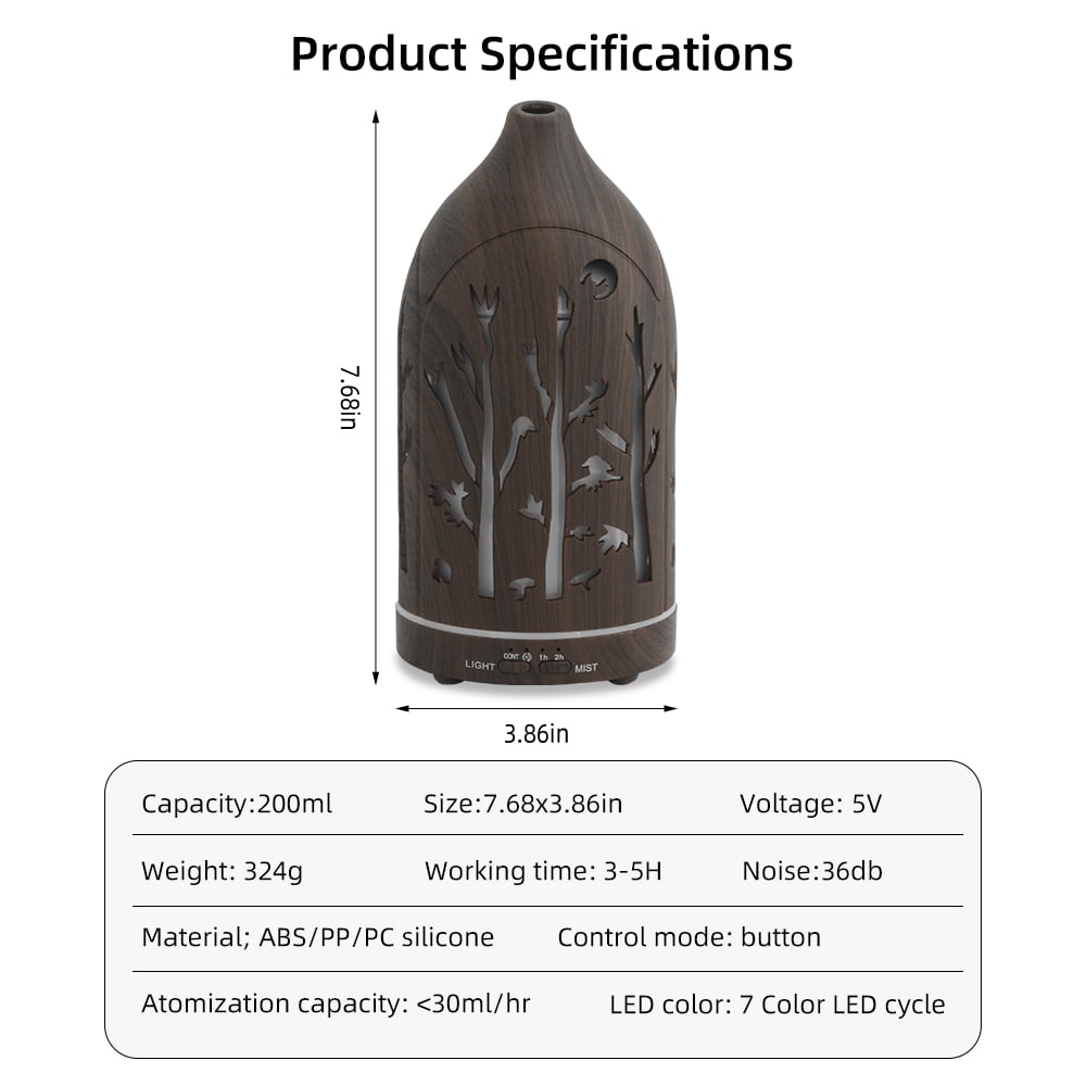 200ml Essential Oil Diffuser for Home 7 LED Color Changing, Ultra Quiet, BPA-Free, Perfect for Office & Relaxation