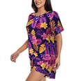 thumbnail image 2 of Bingfone Purple Flower Print Pajamas Sets for Women Soft Short-Sleeved Pjs with Lounge Shorts Two Piece Sleepwear, 2 of 8