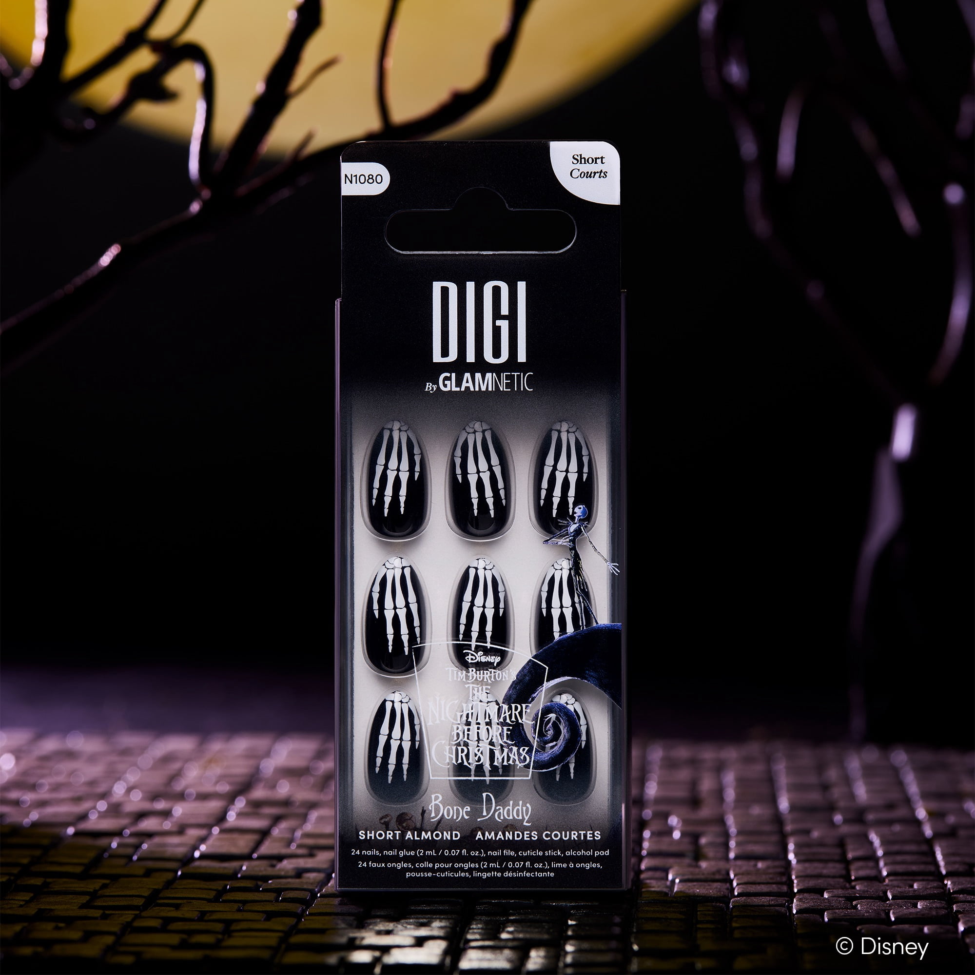 DIGI by Glamnetic x Nightmare Before Christmas Short Almond Press-on Nails, Bone Daddy, 24 Pieces