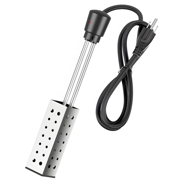Calentador de agua de inmersión de 1500 W y 110 V, elemento calefactor de agua eléctrico portátil con protección de seguridad, calentador de cubo de acero inoxidable para viajes de acampada, enchufe e