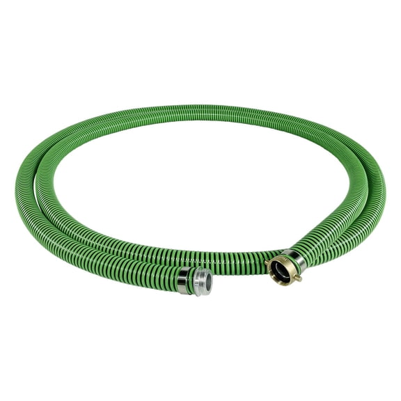 Gloxco Heavy Duty EPDM All Weather Suction Hose Assembly, Black Tube, Lime Green Helix, 1-1/2" Inside Diameter Hose with Male x Female NPSM Pinlug Fittings Installed, 20 ft Length
