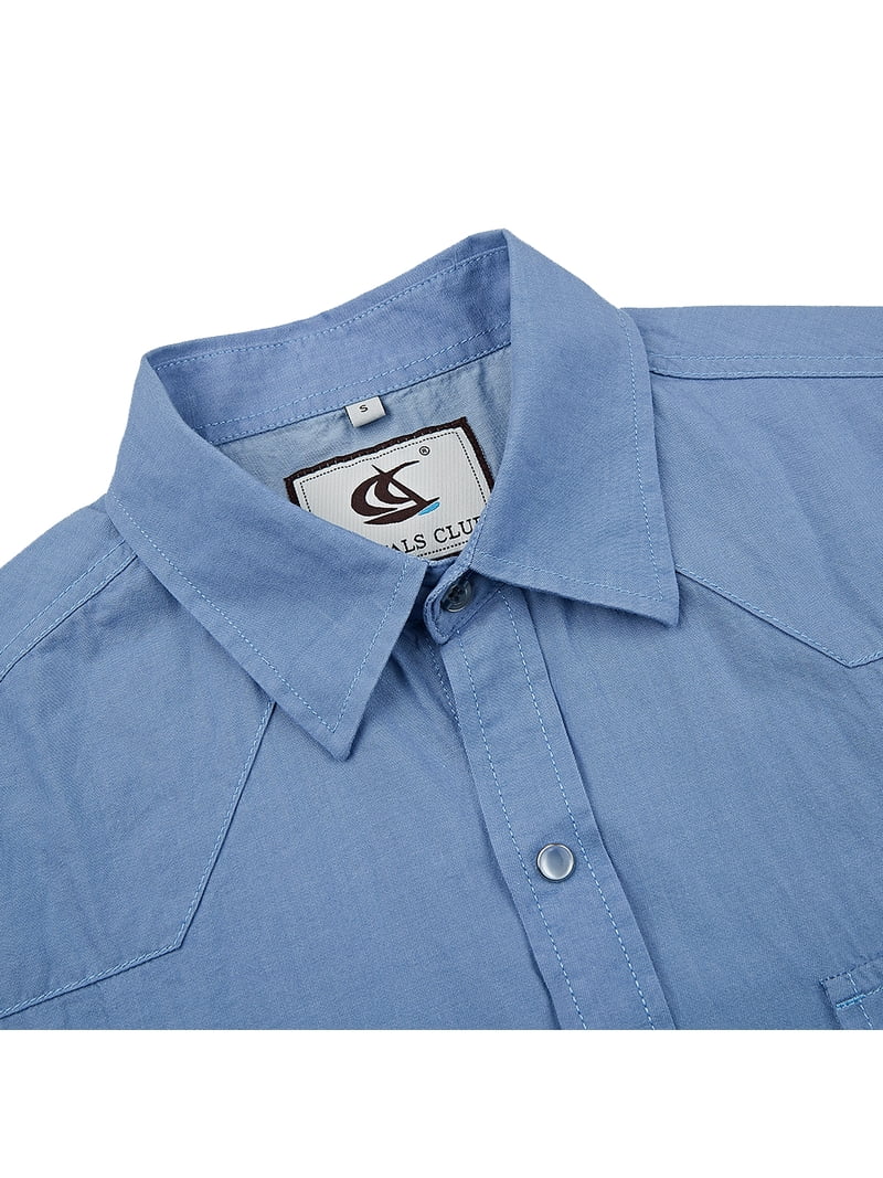 Coevals Club Mens Denim Pearl Snap Western Cowboy Work Cotton Button up Two  Pockets Short Sleeve Shirts 01 Dusty Blue 4X-Large - Walmart.com