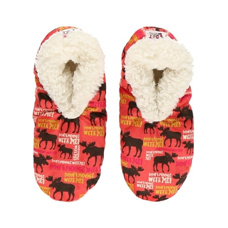 Women’s Fuzzy Slipper Socks with Grippers – Soft Microfiber Outer Cozy Fleece Lined Indoor House Socks (Don t Moose L/xl)