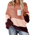 thumbnail image 2 of Aoochasliy Womens Sweaters Pullover Patchwork Loose Cold Shoulder knitting Pullover, 2 of 3