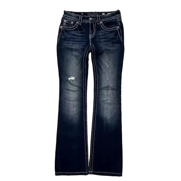 Y2K New Gothic Retro Miss Me Boot Cut Jeans Women's Blue Denim