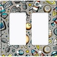 thumbnail image 2 of Metal Light Switch Wall Plate Outlet Cover (Spaceship UFO Astronaut Rocket Outerspace Star Gray - Double Rocker), 2 of 2