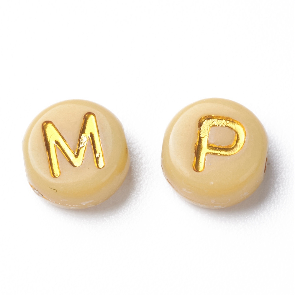 500gs Opaque Mixed color Acrylic Beads Metal Enlaced Flat Round with Random Letters Golden 7x4mm Hole: 1.8mm about 3700pcs/500g