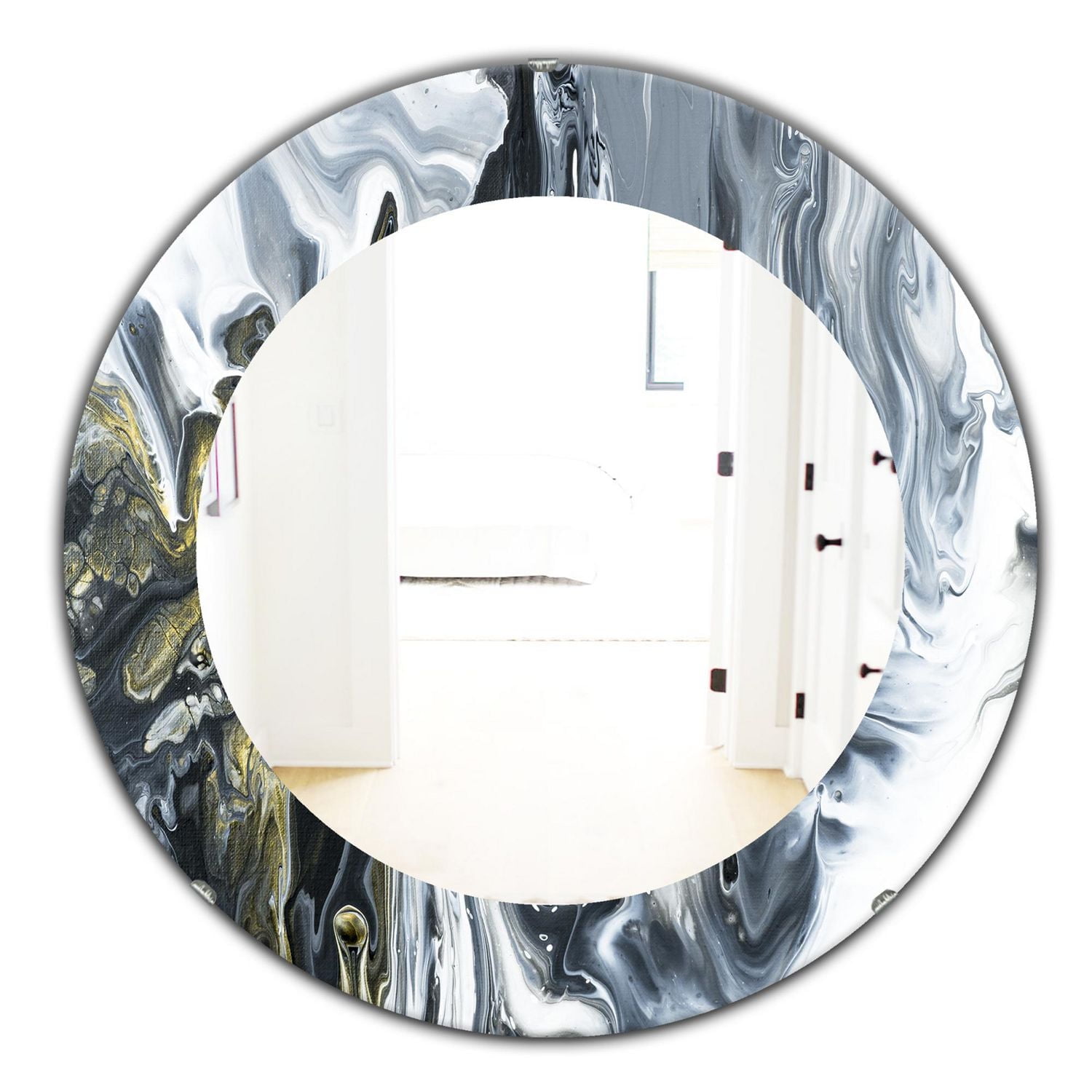 Designart 'Marbled Geode 13' Mid-Century Modern Mirror - Oval or Round Bathroom Mirror - 32x32