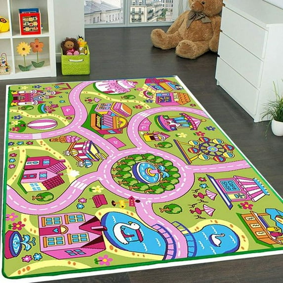 Mybecca Kids Rug Colourful Fun Land 5' x 7' Roads Childrens Floor Play Children Area Rug Mat Playroom & Nursery (59" x 82")