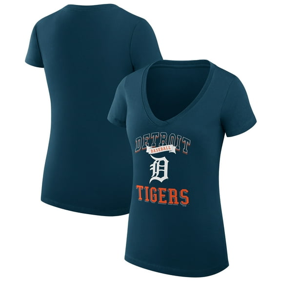 Women's G-III 4Her by Carl Banks Navy Detroit Tigers Super-Slim Fit Lightweight Team Logo Graphic V-Neck T-Shirt