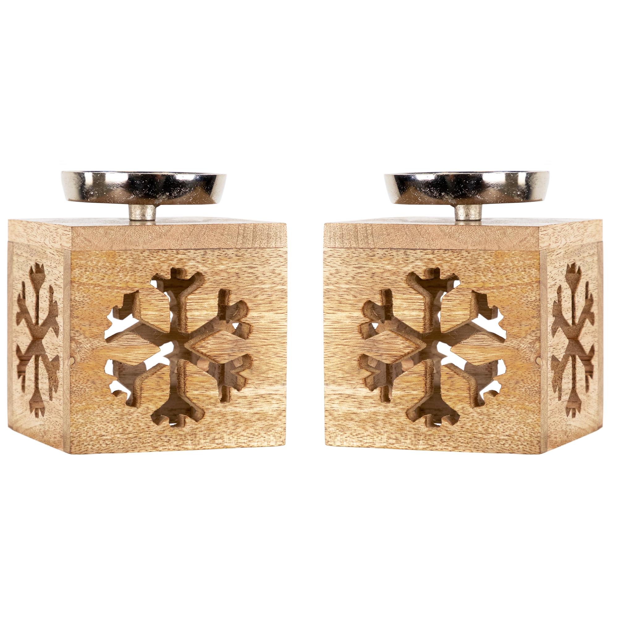 Northlight Snowflake Box Wooden Christmas Tealight Holders - 4.75" - Set of 2