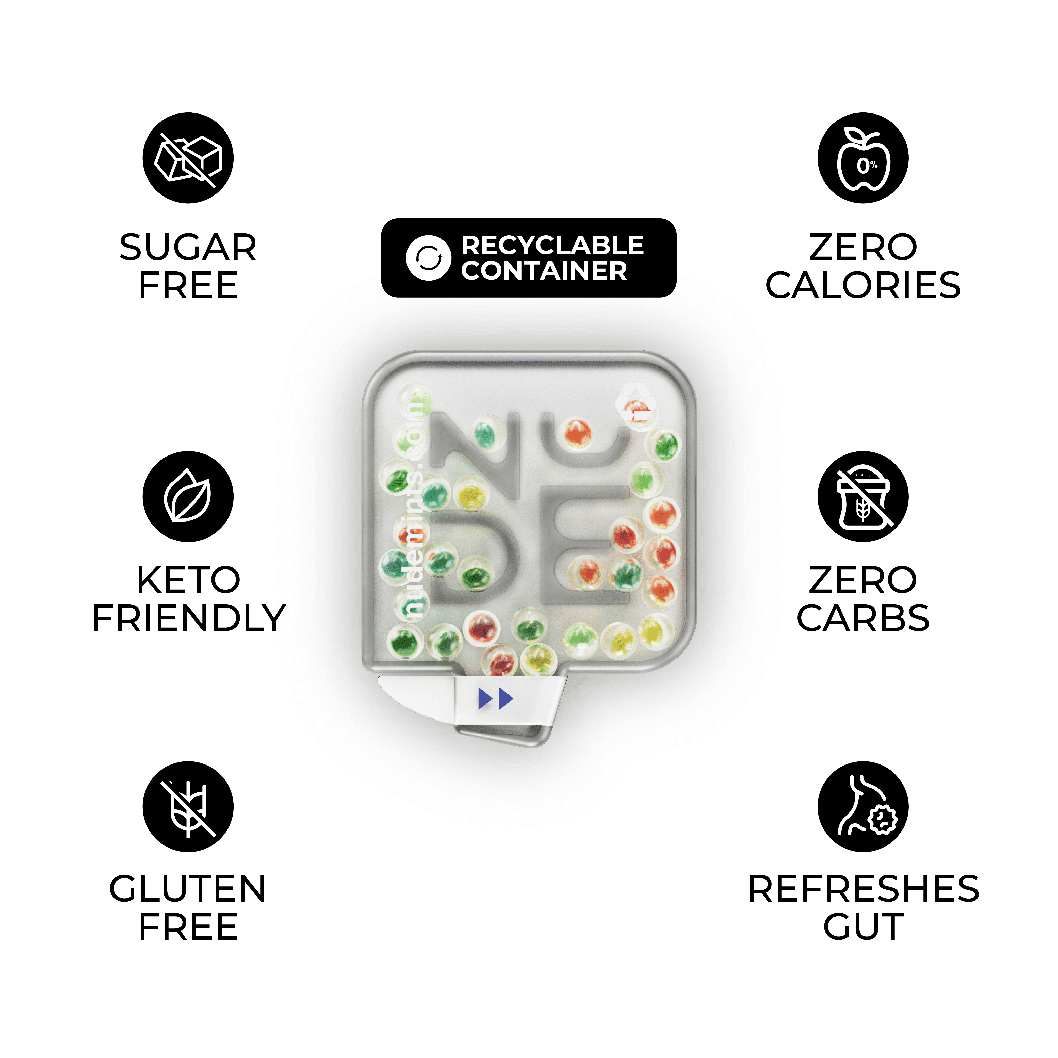 NUDE Mints, Gut Mints for Digestive Support + Bad Breath, ALL Flavors, 5-Pack of Mints – Sugar-Free | Keto-Friendly | 0 Carbs | 0 Calories | Promotes Gut Health