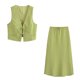 thumbnail image 3 of HH TRAF Conjunto de 2 piezas formado por camiseta sin mangas y chaleco corto, cuello en V, con cordones y cintura alta, informal, ajustado y con falda larga, para mujer, 3 of 5