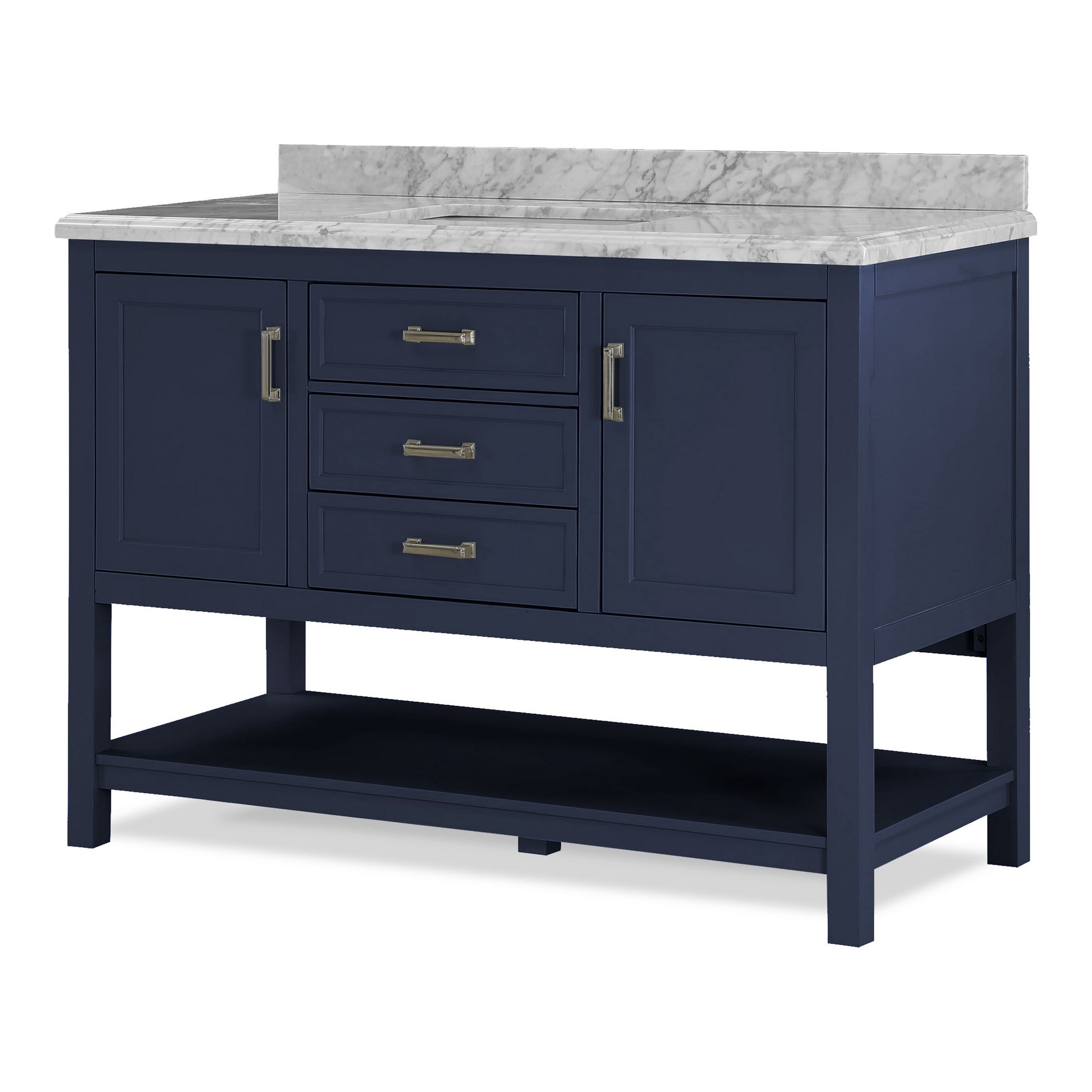 Furniture of America Freya 49" Blue Single Bathroom Vanity with White Marble Top and Undermount Sink