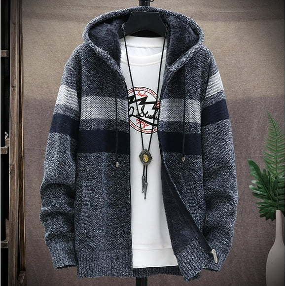 zanvin Casual Jackets for Men,Holiday Gift Clearance,Men Casual Patchwork Long Sleeve Knitting Hooded Cardigan Zipper