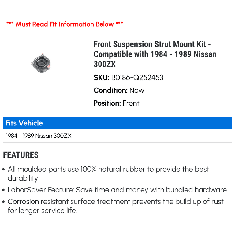 Front Suspension Strut Mount Kit - Compatible with 1984