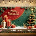 thumbnail image 3 of Red Green Theme Christmas Banner Gold Accent Xmas Display Snowflake Pattern Star Design Holiday Backdrop for Christmas Party Indoor Decoration Holiday Photo Shoot, 3 of 9