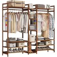 thumbnail image 1 of theO Bamboo Clothes Rack丨 Heavy-Duty Storage Closet for Hanging Clothes,Freestanding Clothing Racks with Shelves and 2Rods,Portable Wardrobe Closet Rack-Organizer (67" WX59 H), 1 of 8