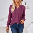 thumbnail image 2 of Camiseta informal de manga larga con botones y cuello en V para mujer - Poliéster, cómoda para todas las estaciones, 2 of 8
