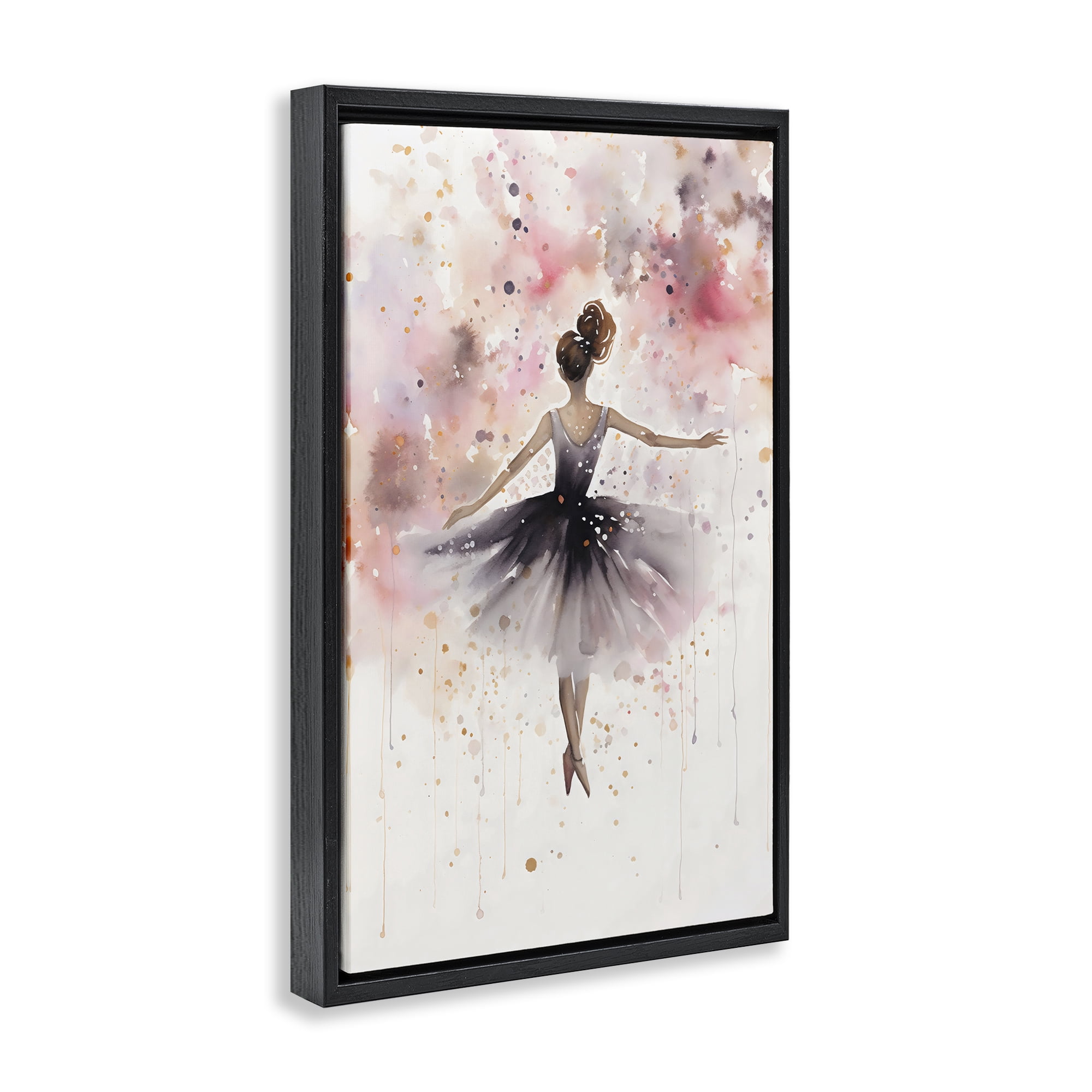 Stupell Industries Watercolor Ballerina Atmosphere Black Framed Floater Canvas Wall Art, design by Creative Studio