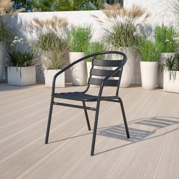 Silver Metal Stack Chair with Aluminum Slats