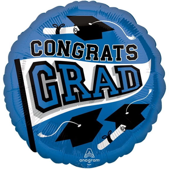 18 inch Congrats Grad - Blue Anagram Foil Mylar Balloon - Party Supplies Decorations