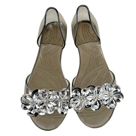 

Vuygyu Ladies Summer Rhinestone Jelly Beach Large Size Flat Transparent Sandals Shoes Elastic Sandals for Women Crock Sandals Women Womens Wedge Sandals Size 8 1/2 Cute Womens Summer Sandals Size 12