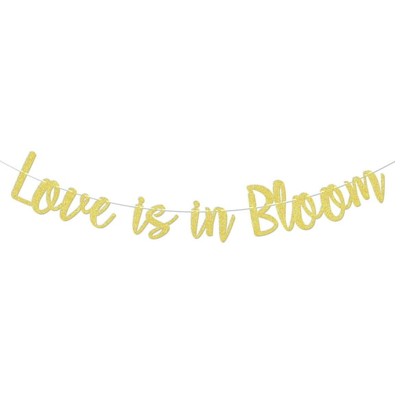 Love is in Bloom Banner - Floral Bridal Shower Decor, Engangement Party Decorations, Wildflower Bridal Shower Party Decorations Gold Glitter