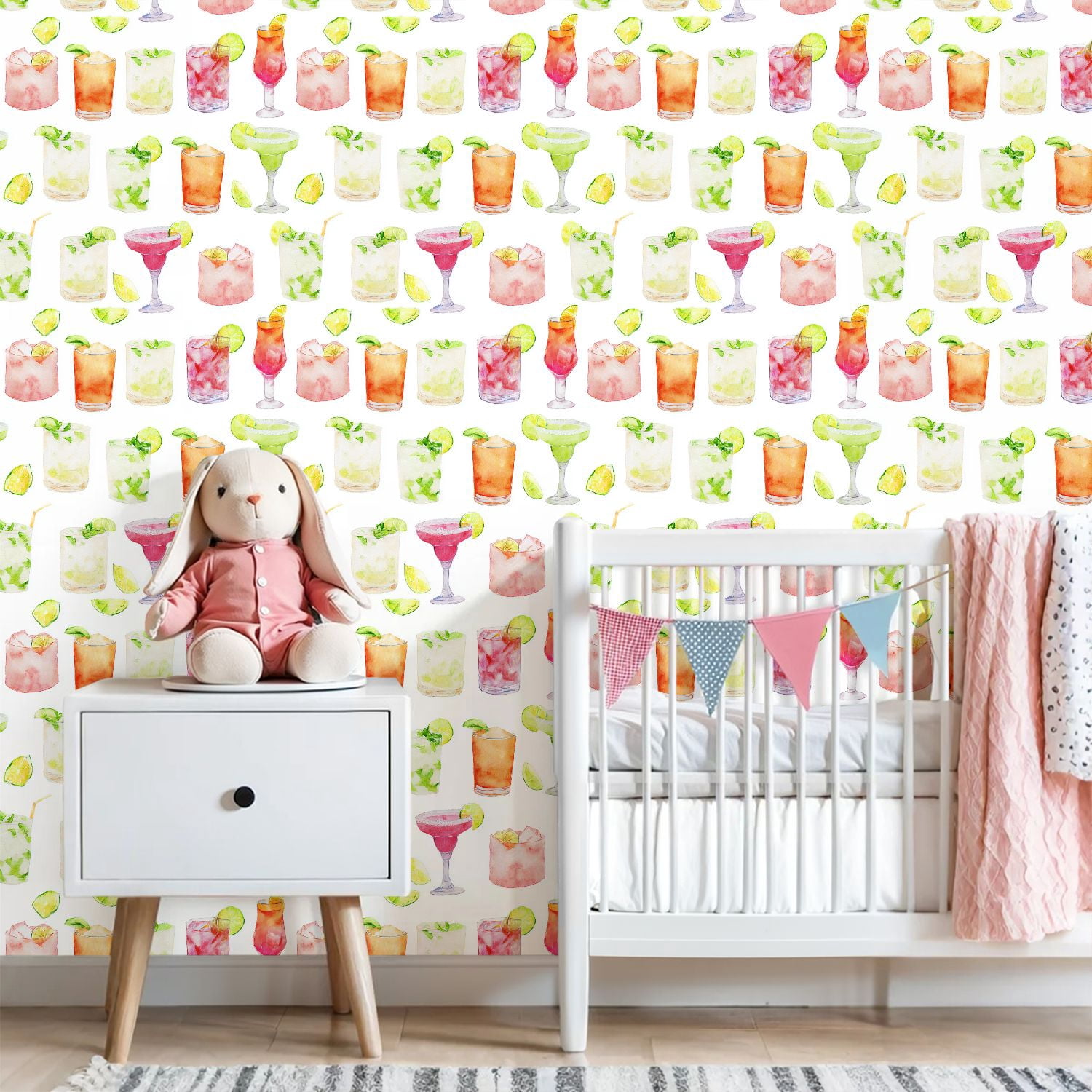 Peel and Stick Wallpaper Watercolor Cocktail Drinks Colorful Glasses Citrus Slices Wall Mural 23.6in x 9.8ft Self Adhesive Removable Wall Paper Renter Friendly Wallpaper for Nursery Bedroom Cabinets
