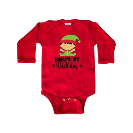 

Inktastic 1st Birthday Christmas Elf Gift Baby Boy Long Sleeve Bodysuit