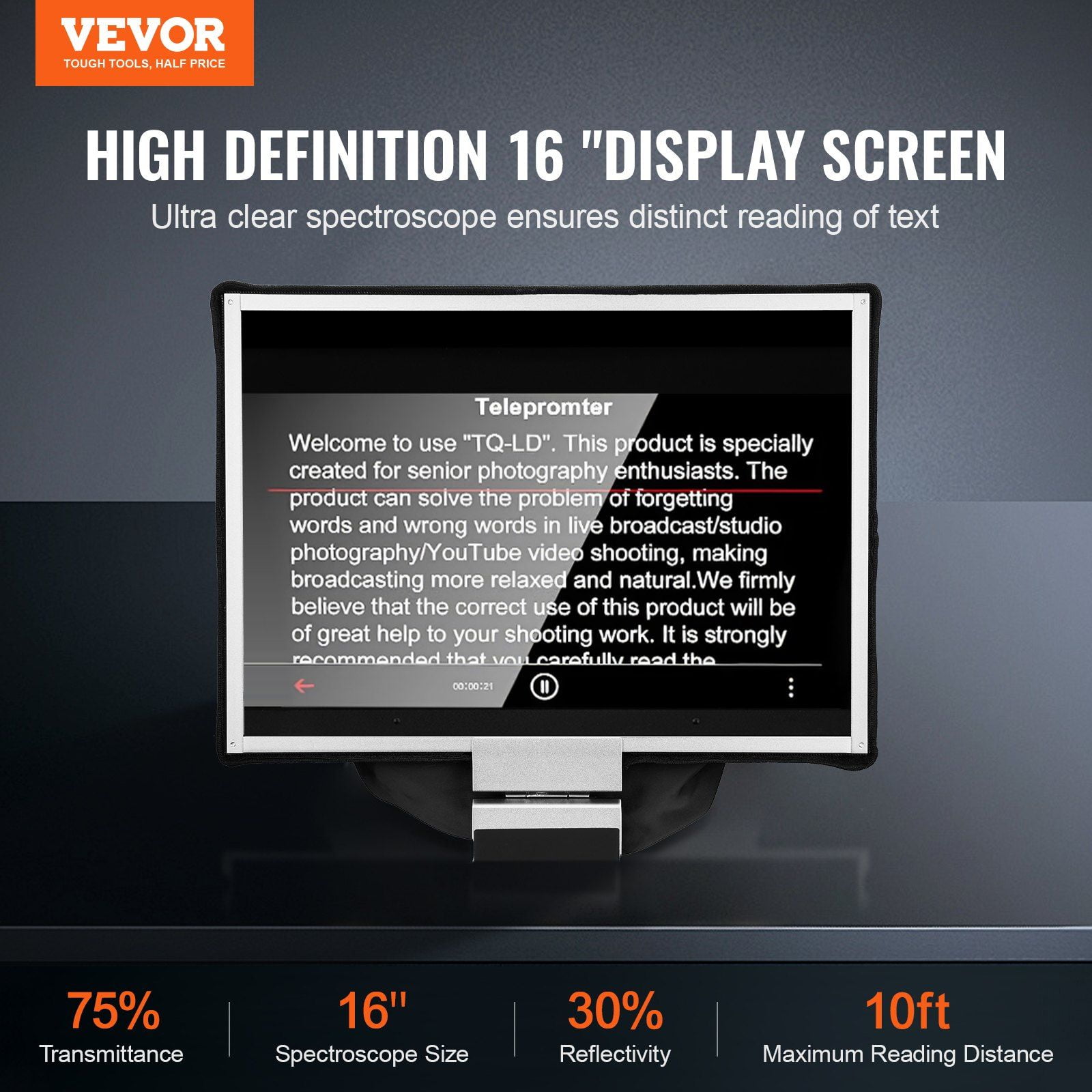 Adjustable 16'' Floor-Mounted Teleprompter with Remote - Perfect for Live Streaming on Phone & Webcam