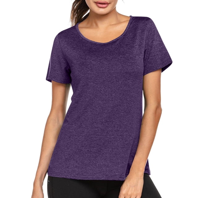 Yanlir Chemisier Décontracté à Manches Courtes et Col Rond pour Femmes, Mode Été, Léger et Ample (Violet, m)