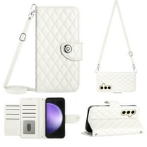 Crossbody Wallet Case for Samsung A25 5G RFID Blocking Elegant Premium Leather Purse with Credit Card Holder, Shoulder Strap Kickstand Handbag Flip Cover For Samsung Galaxy A25 5G, White