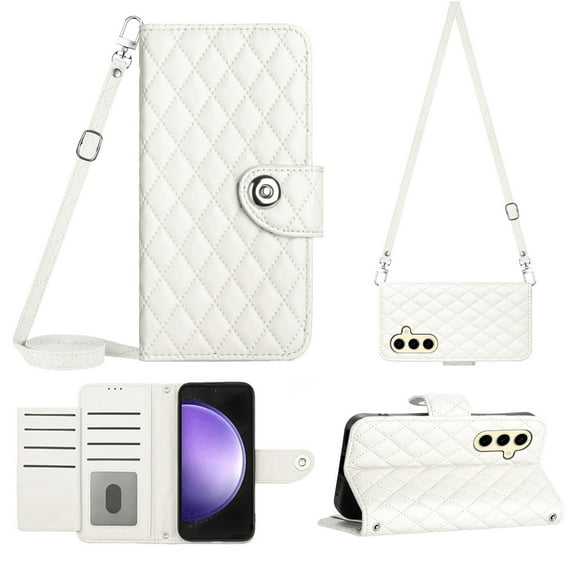 Crossbody Wallet Case for Samsung A15 RFID Blocking Elegant Premium Leather Purse with Credit Card Holder, Shoulder Strap Kickstand Handbag Flip Cover for Samsung Galaxy A15, White
