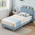 thumbnail image 1 of Bingirl Upholstered Twin Size Bed Frame with Bookcase Headboard - Blue, Wooden Slats Support, No Box Spring Needed, 1 of 5