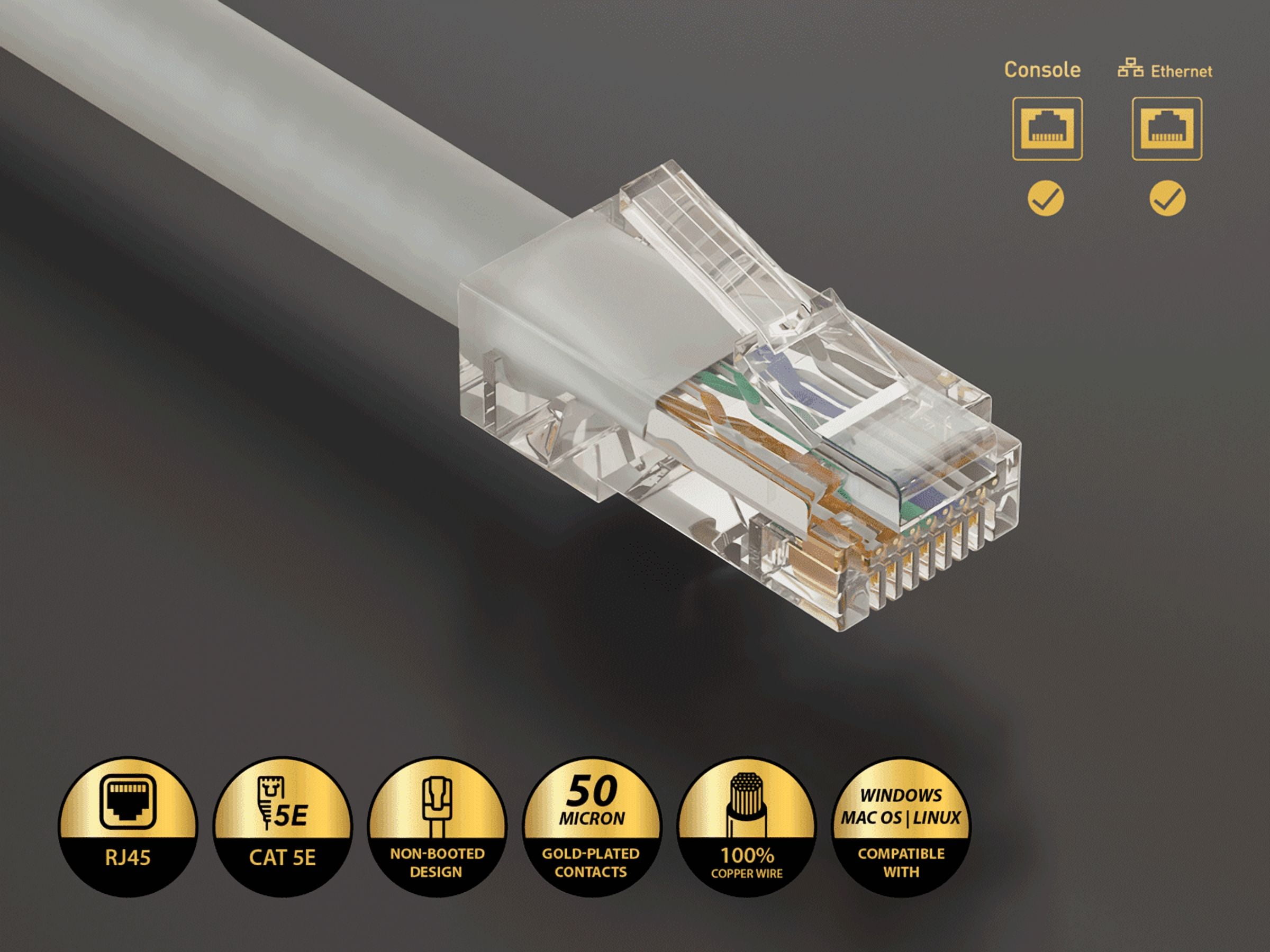 Cable Leader 50ft Cat5e UTP Non-Booted Ethernet Network Patch Cable 24AWG Bare Copper, Gray