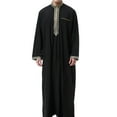 thumbnail image 3 of KIHOUT Clearance Men's and Big Men's Long Sleeve Shirt Standing Neck Pocket Long Shirt Muslim Robe Arab Middle Robe Long Style Embroidered, 3 of 9