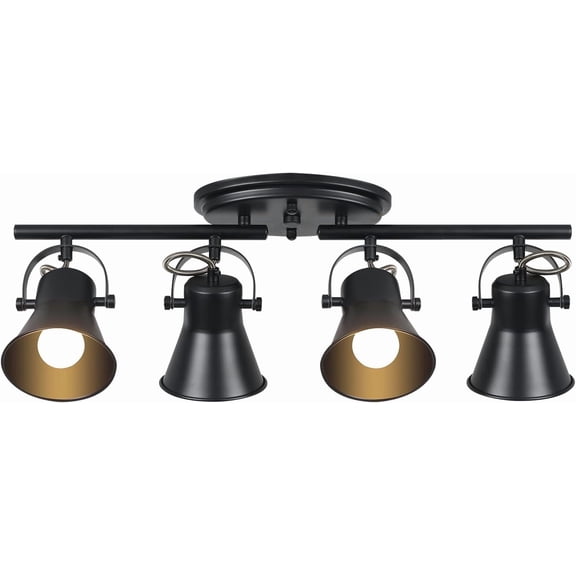 KEESFU 4-Light Industrial Track Lighting Fixture, Black Semi Flush Mount Ceiling Light with Adjustable Articulating Arms, Modern Accent Light for Living Room Kitchen Bedroom