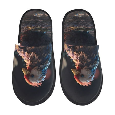 Balery White Purple Flower Chicken Slient Indoor Furry Fleece Comfort House Shoes Soft Non-Slip Home Shoes Cotton slippers House Slippers-- Medium