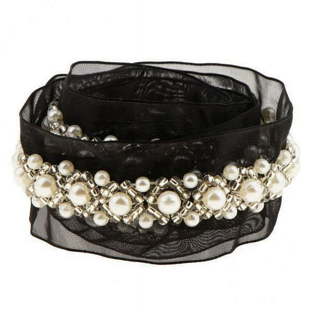Rongfmy 2-4 pieces 1 Yard Pearl Beads Embroidery Lace Ribbon Sewing Applique 3cm Black 4 Pcs