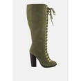 thumbnail image 2 of STREET-SLAY Antique Eyelets lace up Knee Boots In Olive, 2 of 6