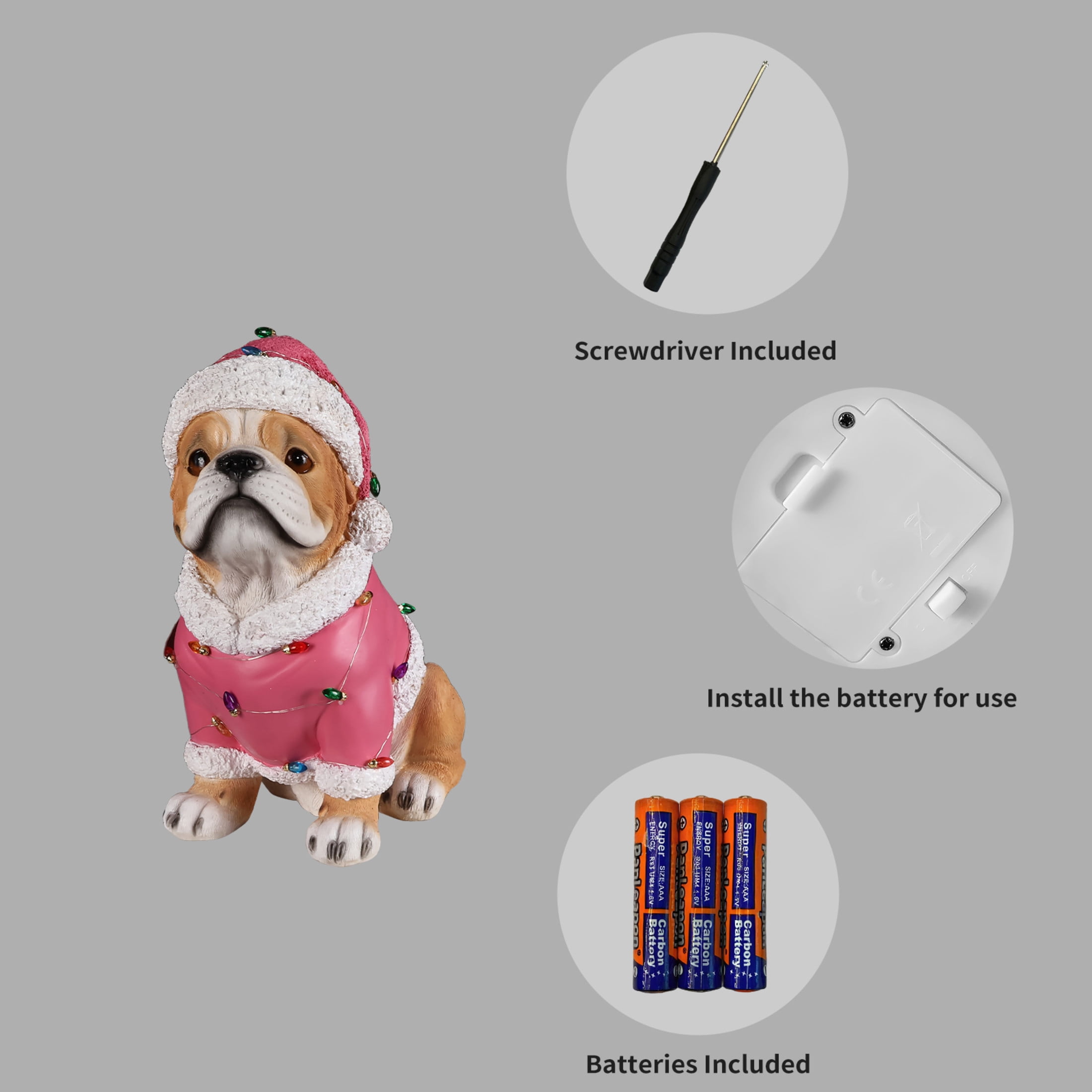 Noble House Christmas Pug Statue, Cheerful Holiday Dog Figurine in Santa Outfit, Brown Fur & Pink Shirt