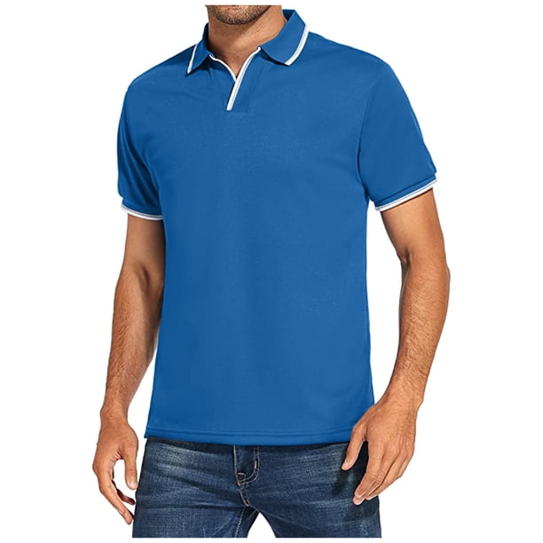 Men's Golf Shirt Casual Sports V Neck Ribbed Collar Short Sleeve Fashion Casual Solid Color Plain Spring & Summer Regular Fit XL
