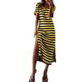 thumbnail image 2 of ClodeEU Women's Striped V Neck Short Sleeve Side Split Midi Dress,Soft Knit Casual Summer Dress Yellow,Women's Plus XXXL, 2 of 6