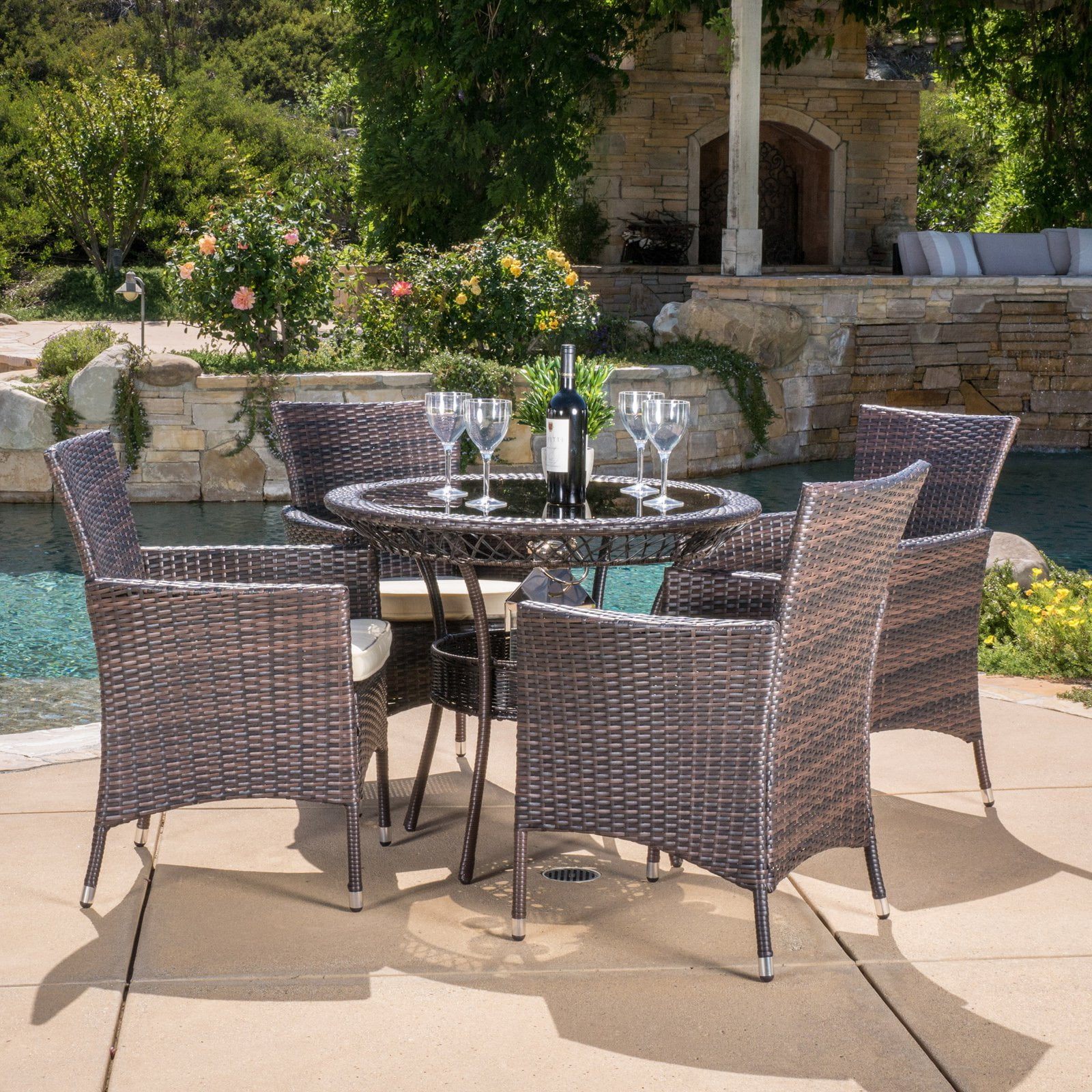 Lamar 5 Piece Wicker Patio Dining Set - Walmart.com - Walmart.com